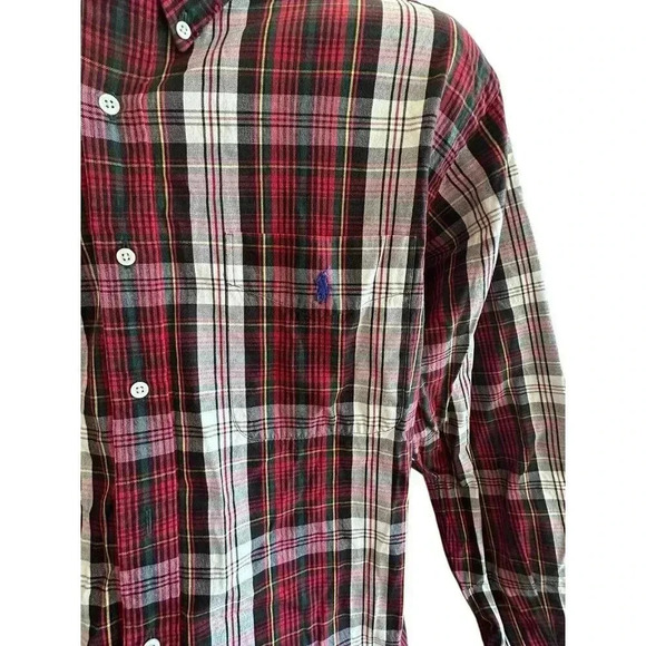 Men's Ralph Lauren Blue Label Size Large Red Plaid Button Down Long Sleeve Shirt - Picture 4 of 16